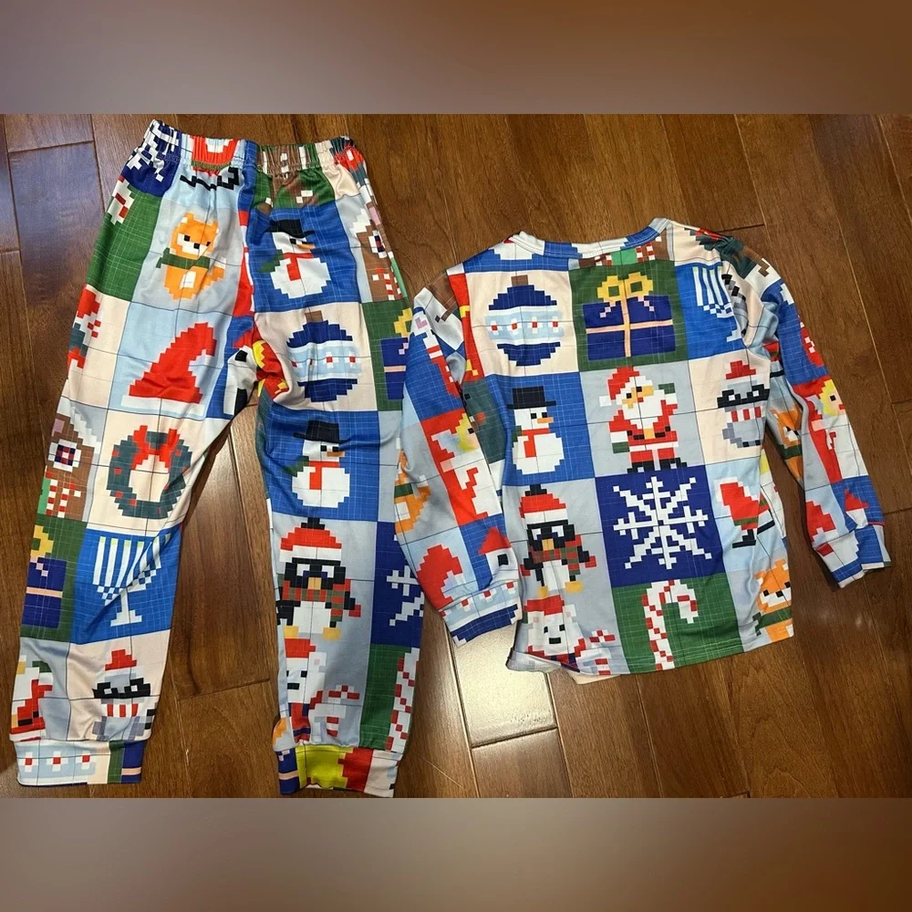 Festive Pixel Art Kids Pajama Set (5-6 yrs)